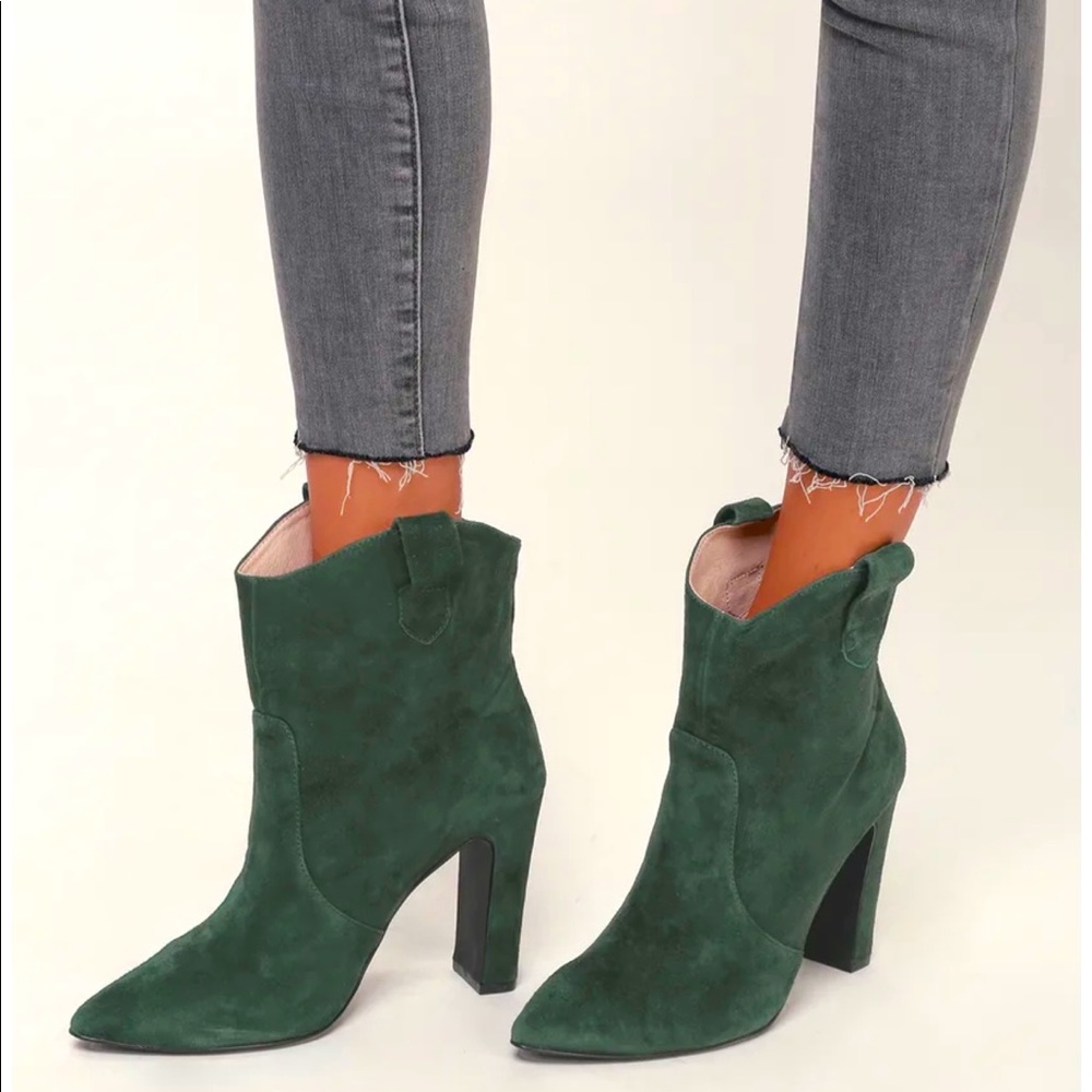 Chinese Laundry Forest Green Suede Pointed Ankle Booties